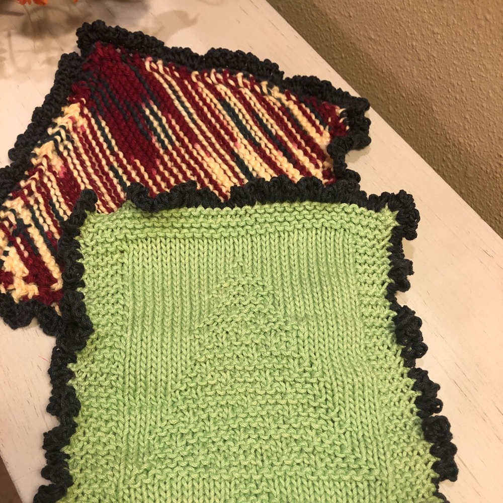 HAND MADE Knitted Holiday Dish clothes